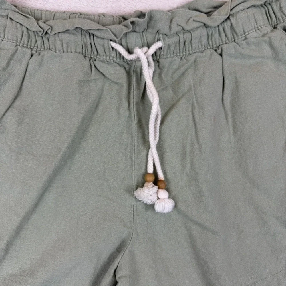 Hang Ten Women Linen Blend Paperbag Waist Shorts Set of 2 Black Green Large